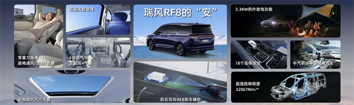 “新國(guó)潮智能電混MPV”的瑞風(fēng)RF8在中國(guó)·松山湖舉行上市發(fā)布會(huì)，吹響“有智有為，中國(guó)瑞風(fēng)”的品牌號(hào)角。