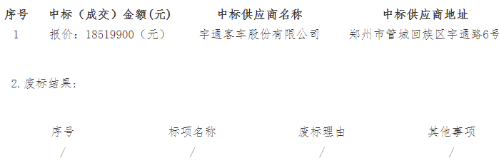 近日，小編從中國(guó)政府采購(gòu)網(wǎng)了解到，宇通客車(chē)中標(biāo)哈密市伊吾縣氫能源公交車(chē)購(gòu)置項(xiàng)目。