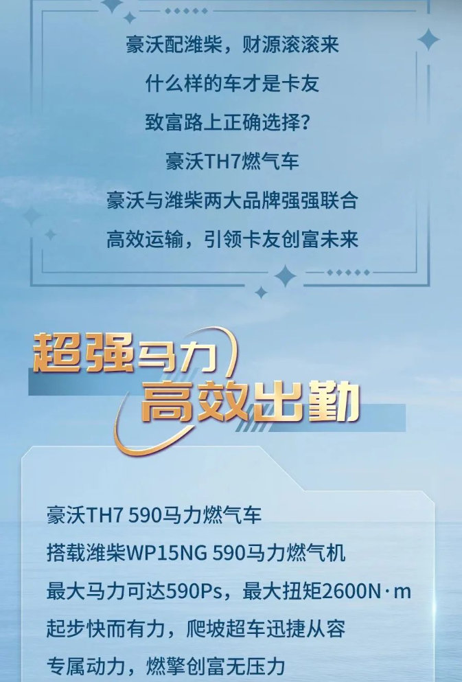 豪沃配濰柴，財(cái)源滾滾來丨豪沃TH7燃?xì)廛噷?shí)力領(lǐng)跑創(chuàng)富路！