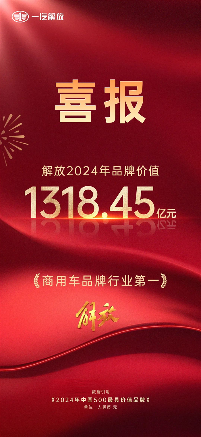 6月19日，第二十一屆“世界品牌大會(huì)”在北京舉行。會(huì)上，世界品牌實(shí)驗(yàn)室發(fā)布了2024年《中國(guó)500最具價(jià)值品牌》分析報(bào)告，中國(guó)一汽2024年品牌價(jià)值為4605.49億元，蟬聯(lián)汽車行業(yè)第一，連續(xù)21年上榜中國(guó)500最具價(jià)值品牌。